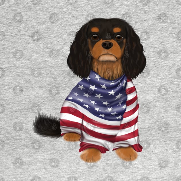 USA American Flag, Black & Tan Cavalier by Cavalier Gifts